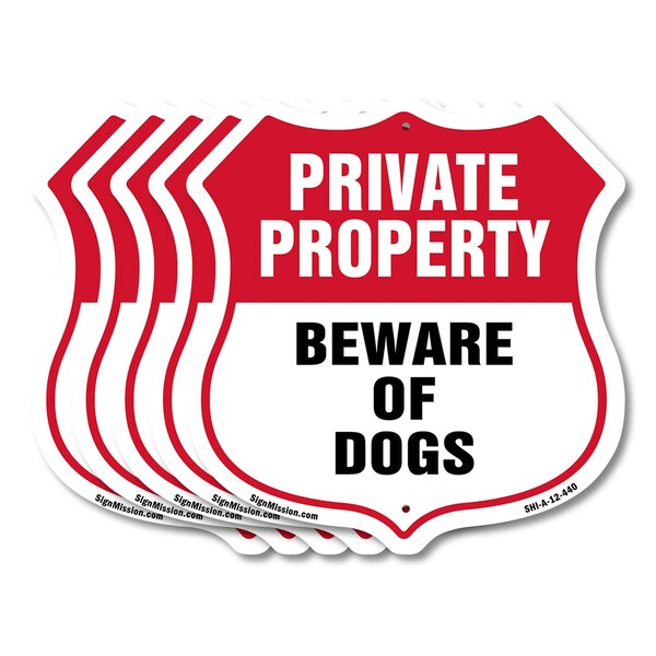 Signmission Private Property Shield Sign Beware Of D, 12 inch X 12 inch, Aluminum Metal Sign, 5PK SHI-A-5Pack-12-440 - main