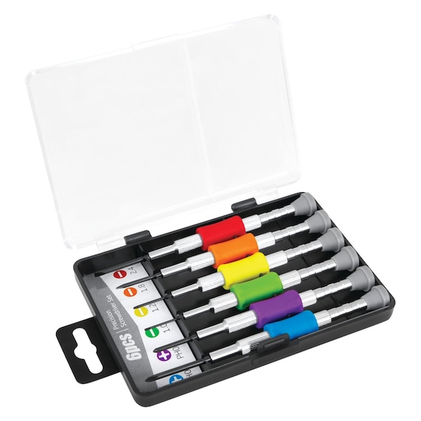 Performance Tool 6 pc. Chromatic Screwdriver Set, Color Coded Grips, Phillips, Slotted, Case W1732 - main