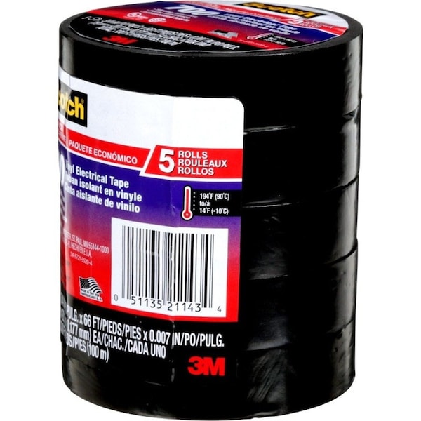 Scotch 3M Scotch 3/4 in. W X 66 ft. L Black Vinyl Electrical Tape, PK5 24413-BA-6 - main