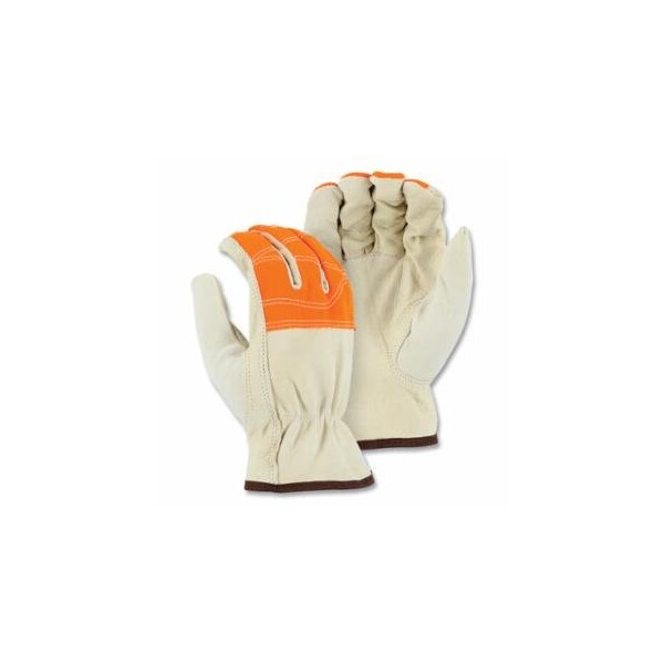 Majestic Goatskin Drivers Gloves, High Vis Orange Cloth Fingers, 11/X-Large, Goatskin, Beige, 12PK 472-1554HVO/11 - main