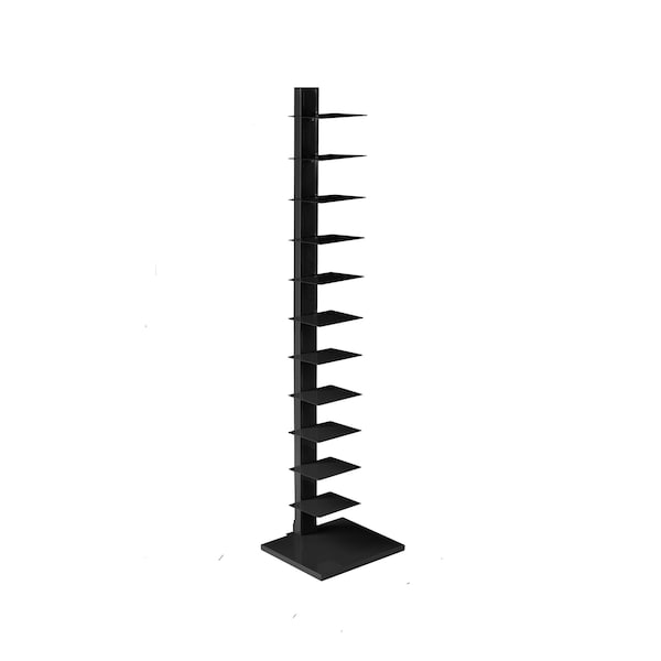 Homeroots 65" Black Metal Twelve Tier Narrow Tower Bookcase 490413 - main