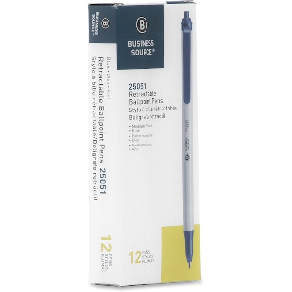 Business Source Retractable Ballpoint Pens, Blue, 12PK BSN25051 - main