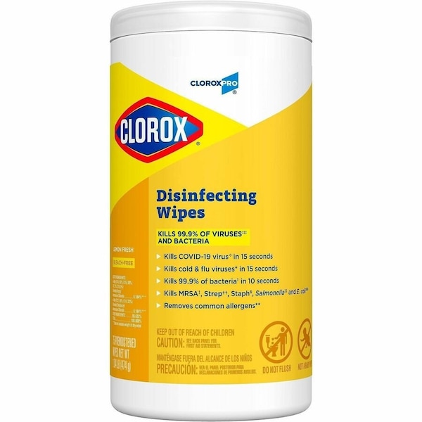 Clorox Pro Disinfecting Wipes, 1-Ply, 7 x 8, Lemon Fresh, White, 75 Wipes 15948 - main