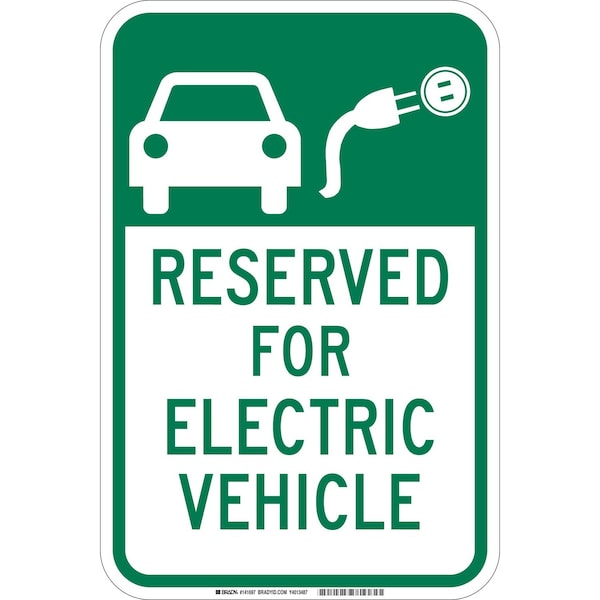 Brady Reserved For Electric Vehicle Sign, 18in H x 12in W x 0.035in D, Aluminum 141697 - main