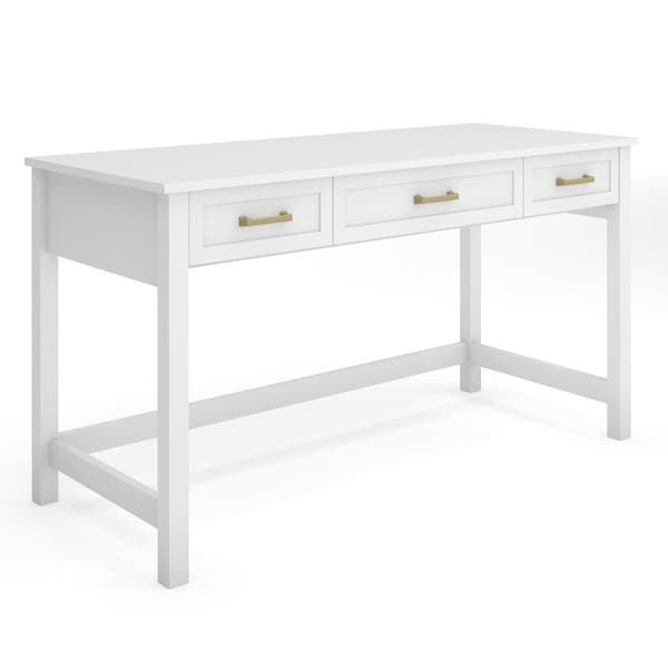 Martha Stewart Hutton Shaker Style Home Office 3 Drawer Desk in White w/Polished Brass Hardware ZG-ZP-20-WH-GLD-MS - main