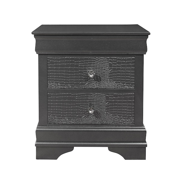 Homeroots 24" Gray Wood Shagreen Two Drawer Nightstand 478604 - main