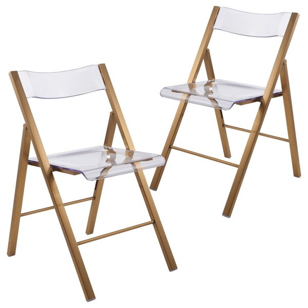 Leisuremod Menno Acrylic Folding Chair in Brushed Gold Finish with Stainless Steel Frame, Brushed Gold, 2PK MFBG15CL2 - main