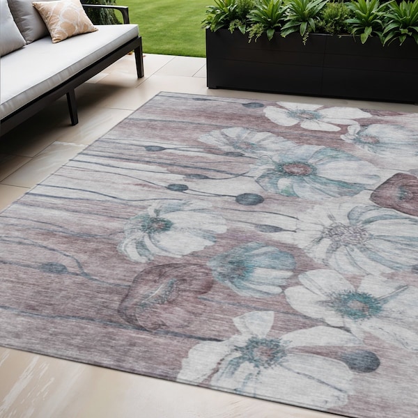 Homeroots 5' X 8' Teal Blue Aqua And Ivory Floral Washable Indoor Outdoor Area Rug 582777 - main