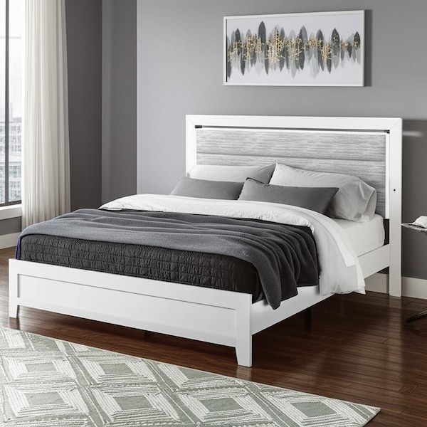 Homeroots White And Gray Wood And Upholstery Lighted Twin Bed Frame 564732 - main