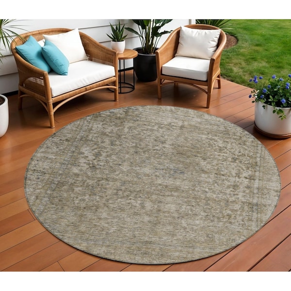 Homeroots 8' Pewter And Beige Round Abstract Washable Indoor Outdoor Area Rug 616018 - main