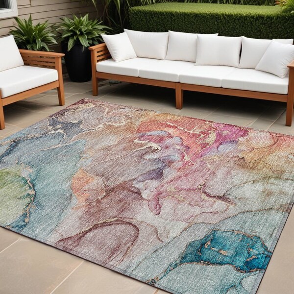 Homeroots 10' X 14' Abstract Washable Non Skid Indoor Outdoor Area Rug 559176 - main