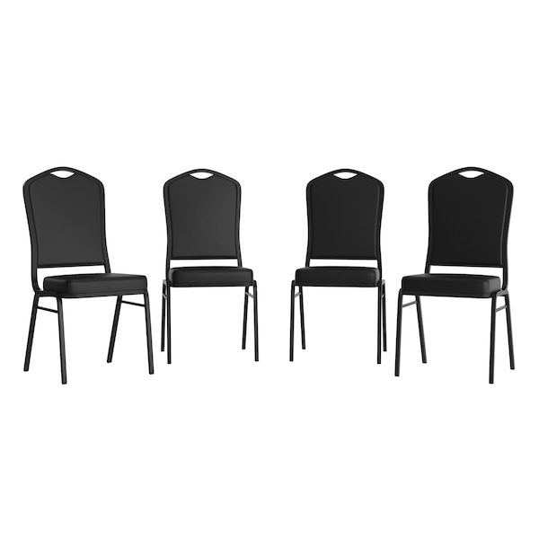 Flash Furniture HERCULES Series Crown Back Stacking Banquet Chair in Black Vinyl - Black Frame, 4PK 4-FD-C01-B-BK-VY-GG - main