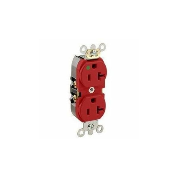 Leviton Straight Blade Receptacle, 5-20R, 20 A, 125V AC, 2 Pole, 3 Wire, Flush Mount, Single, Red 8300-HLR - main
