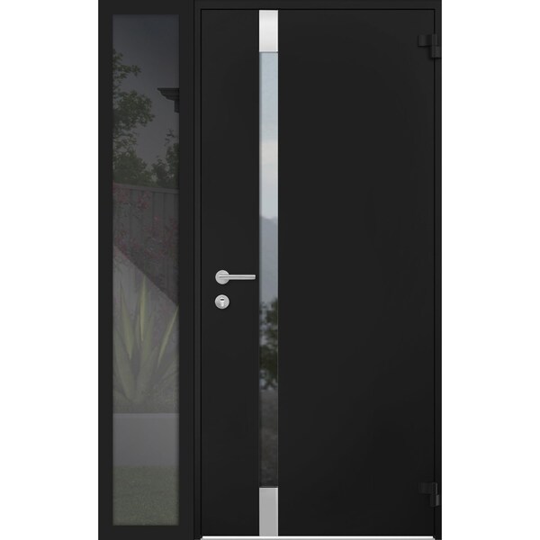 Vdomdoors Steel Door Cynex 6777 Black Sidelight Exterior Window Stainless Inserts Single Modern Painted-W36+1 CYNEX6777EXD-BLK-W36+14 x H80-Right-hand Outswing - main