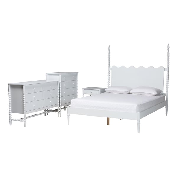 Baxton Studio Brantley Spindle Bedroom Set with Chest, White, Queen 272-14810-14811-14812-14813-ZORO - main