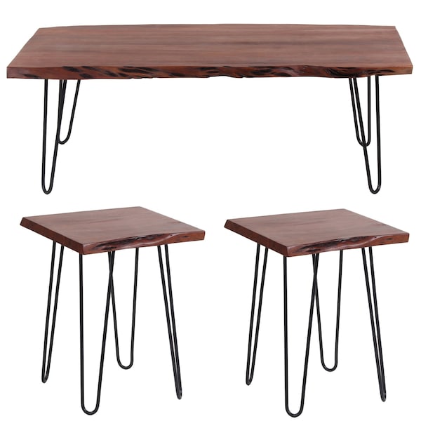 Amerihome Acacia Wood Live Edge End Tables & Coffee Table AWLEHPSET - main
