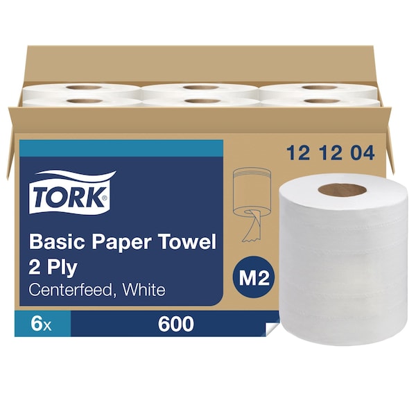 Tork Center Pull Paper Towel Roll, 2 Ply, 600 Sheets, 590 ft, White, 6 PK 121204 - main