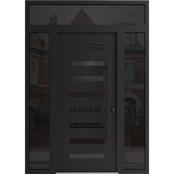 Vdomdoors Aluminum Door Iron 0188 Black Entry Steel Metal Classic Painted 64 x 96 (16+36+16 x 80+16)-Left Ins IRON0188EXD-BLK-W16+36+16xH80+16-LH-I - main