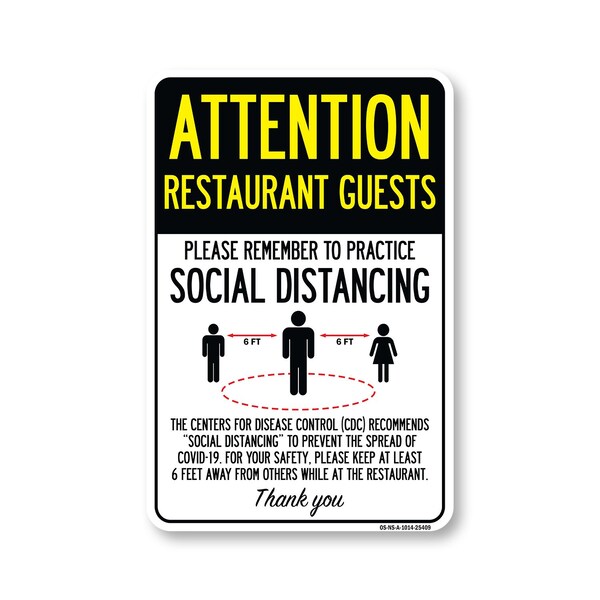 Signmission Public Safety, Restaurant Guests Practice Social Distancing, 14in X 10in, OS-NS-A-1014-25409 OS-NS-A-1014-25409 - main