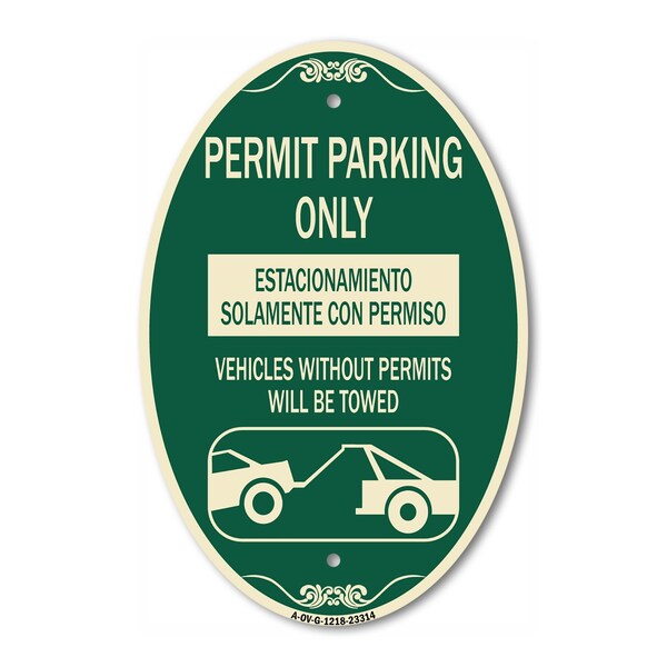 Signmission Permit Parking Only - Estacionamiento Solamen, 12 In X 18 In Architectural, Heavy Gauge Aluminum A-OV-G-1218-23314 - main