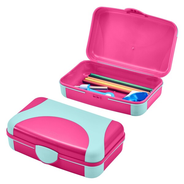 Lockermate By Bostitch Hard Pencil Case, Durable Plastic Pencil Box, Kid-Friendly Design, Pink & Blue 91160-PB21-DM - main