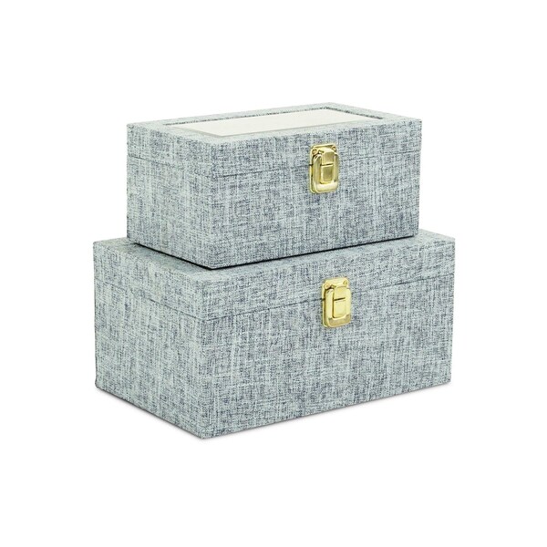Homeroots Set of Two Blue Wood Metal And Fabric Box With Lid, 2PK 489363 - main