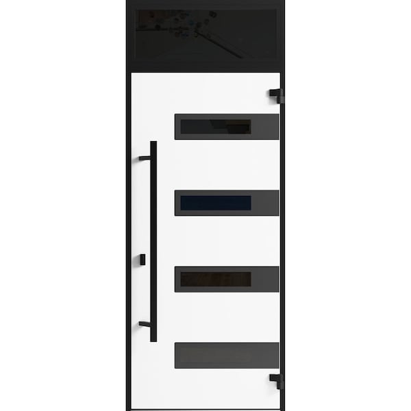 Vdomdoors Front Exterior Prehung Steel Door Ronex0131 Grey Transom Window Sidelite Entry Metal Modern Painted RONEX0131EXD-GRE-W36 X H80+16-LH-I - main