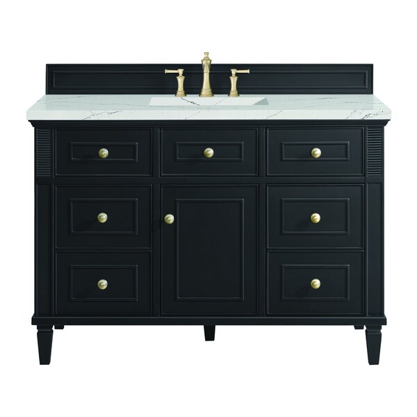 James Martin Vanities Lorelai 48'' S Vanity, Black Onyx w/ Ethereal Noctis Silestone Top w/FreePower Wireless Charger 424-V48-BKO-FENC - main