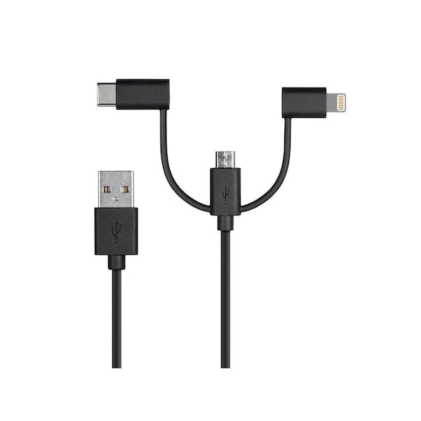Monoprice Apple MFi Certified USB to Micro USB + USB Type-C + Lightning 3 in 1 C 18789 - main