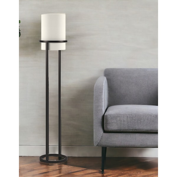 Homeroots 62" Black Column Floor Lamp With White Fabric Drum Shade 523470 - main