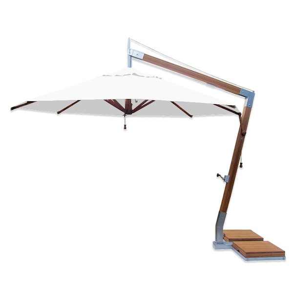 Bambrella 11.5' Round Bamboo Cantilever Umbrella w/354lb Base System-Ice White Canopy 3.5m R-SW-L-IW-BS - main