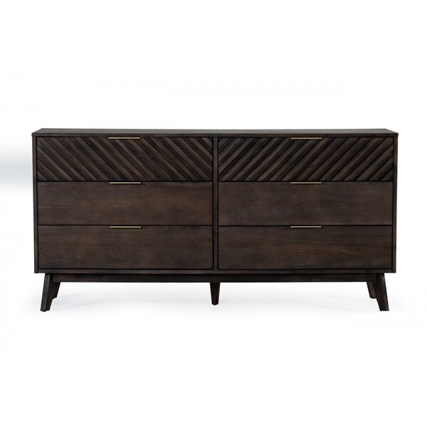 Homeroots 65" Dark Brown Solid Wood Six Drawer Double Dresser 473108 - main