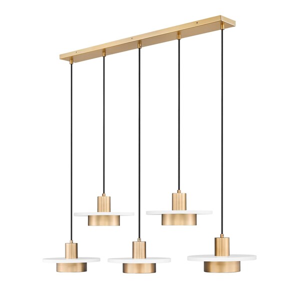 Z-Lite Ludo Matte White + Modern Gold 5 Light Linear Chandelier 829P12-5L-MW-MGLD-LE - main