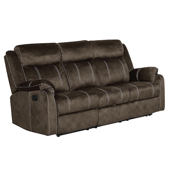 Homeroots 80" Dark Brown Fabric Reclining USB Sofa With Toss Pillow 559214 - main