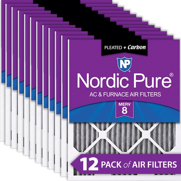 Nordic Pure 20x20x1 Plus Carbon Pleated Air Filter, High Capacity, MERV 8, 12 PK 20x20x1PM8C-12 - main