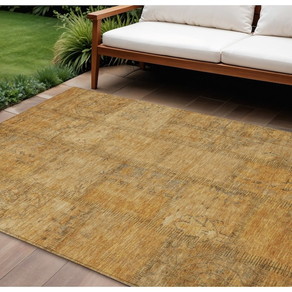 Homeroots 9' X 12' Peach Gray And Charcoal Patchwork Washable Indoor Outdoor Area Rug 581591 - main