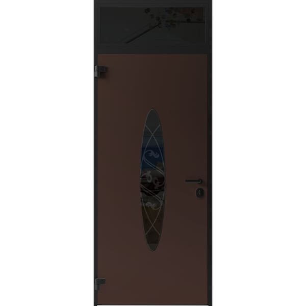 Vdomdoors Front Exterior Prehung Steel Door Ronex1277 Brown Transom Window Sidelite Entry Metal Modern RONEX1277EXD-BRW-W36xH80+16-RH-I - main