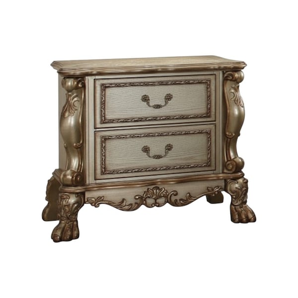 Homeroots 31" Gold Two Drawers Solid Wood Mirrored Nightstand 347056 - main