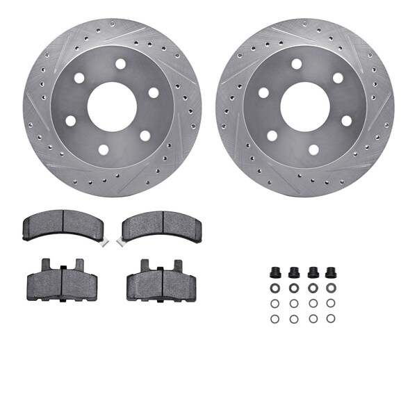 Dynamic Friction Co DFC Brake Rotor - Drilled & Slotted - Silver- Heavy Duty Brake Pad includes Hardware 7412-48004 - main