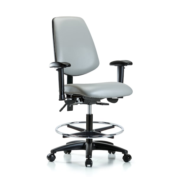 Blue Ridge Ergonomics Medium Bench Chair Adjustable Arms, 22" to 29" Height, Vinyl, Dove BR-VMBCH-MB-RG-T1-A1-CF-RC-8567 - main