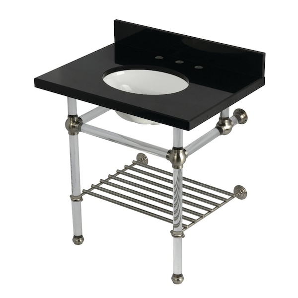 Kingston Brass 30-Inch Black Granite Console Sink with Acrylic Legs and Shelf, 8-Inch, 3-Hole KVPK3030KAB8 - main