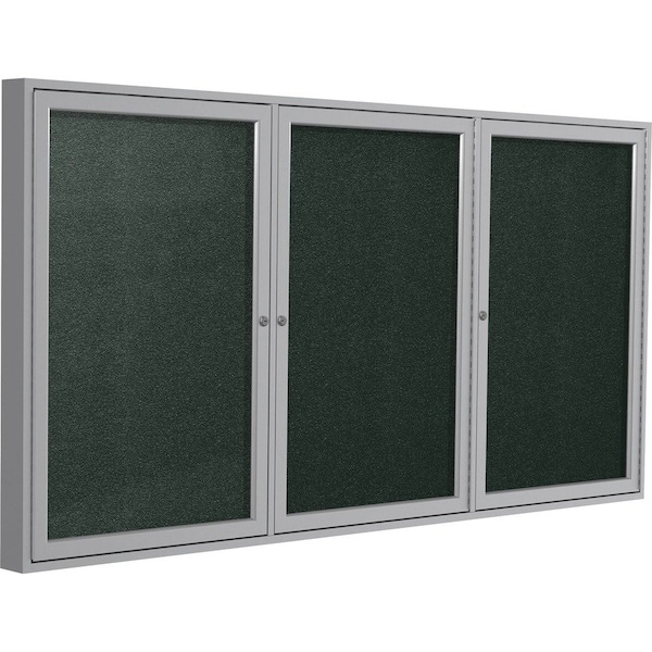 Ghent Enclosed Bulletin Board, 3 Door, Vinyl, 4 ft H x 8 ft W, Ebony PA34896VX-183 - main