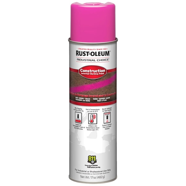 Rust-Oleum Construction Marking Paint, 17 oz., Fluorescent Pink, Water -Based 264702 - main