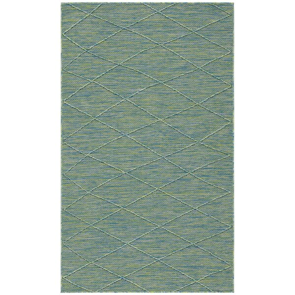 Homeroots 3' X 5' Blue And Green Geometric Indoor Outdoor Area Rug 552717 - main