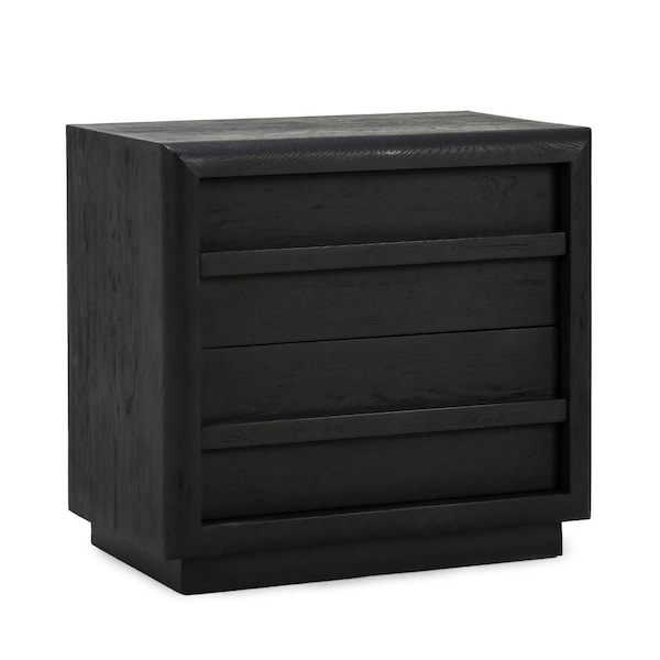 Homeroots 26" Black Two Drawers Solid Wood Nightstand 549966 - main