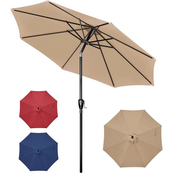Simple Deluxe 10' Patio Umbrella Outdoor Table Market Yard Umbrella with Easy Push Button Tilt/Crank, Table Compa LGBRLA10TAN - main