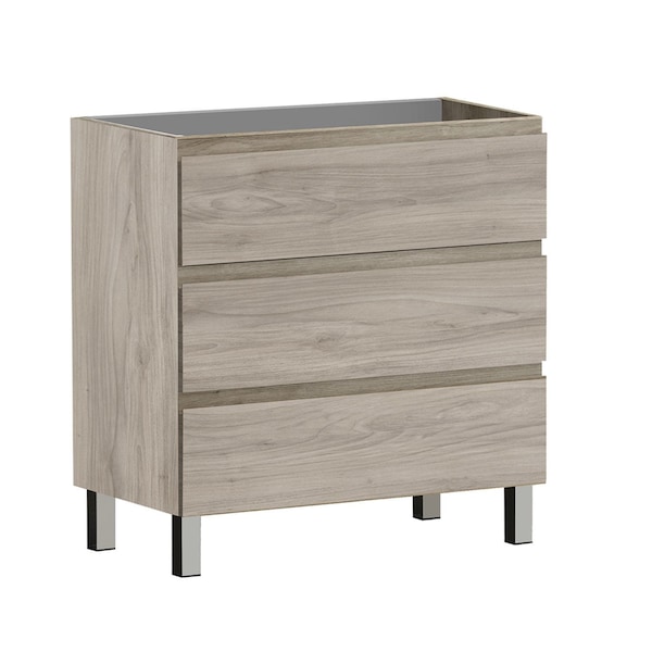Homeroots 36" Natural Wood Freestanding Bathroom Vanity With White Sink And Three Drawers 624153 - main