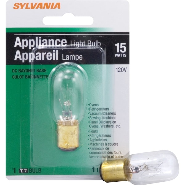 Ledvance/ Sylvania Incandescent T7 Bulb Shape Clear Finish Double Contact Bayonet Base15Watt 120Volt 15T7DC/BL-120V/18200 - main