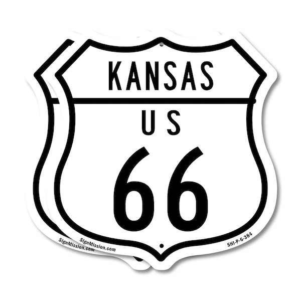 Signmission Kansas Route Marker Shield Sign Us 66, 6 inch X 6 inch, Plastic Sign, 2PK SHI-P-2PACK-6-384 - main