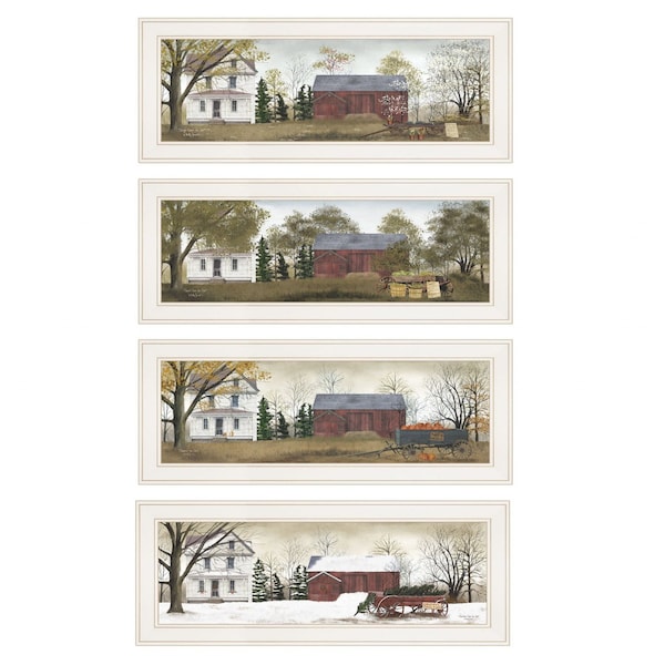 Homeroots Set Of Four Seasons on the Farm White Framed Prints Wall Art, 4PK 406215 - main